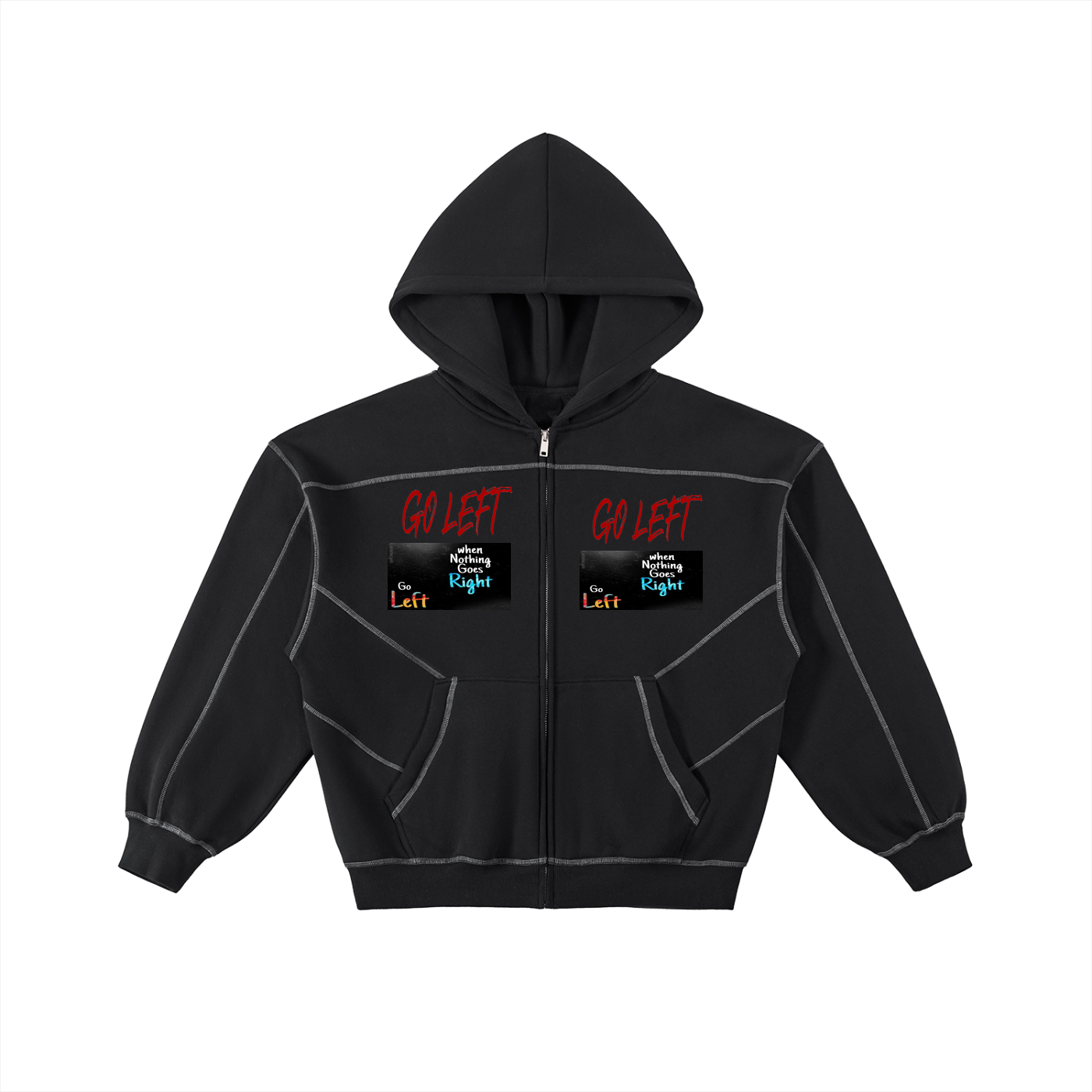 Contrast-Stitched Boxy Fleece Zip Hoodie